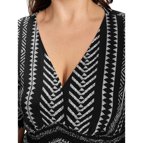 Size 14 - 16  • 1X • BloomChic  Aztec Print  • Bandana Print High Low Hem Blouse - Picture 7 of 9